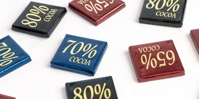 Chocolate bars ranging from 50% to 80% cacao side by side