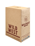 Kraft paper 8 pack caddy with 'Wild West' branding on a white background