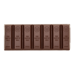 A chocolate bar with seven evenly spaced vertical sections, each embossed with the brand logo and the text 'PURE GIDDY UP 999.9'.